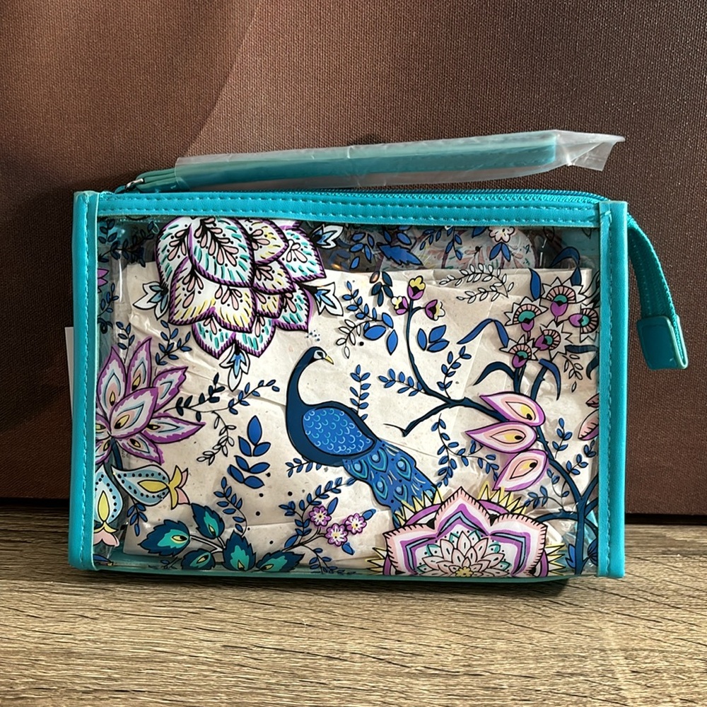 VB Beach Wristlet Clear Peacock Garden NWT